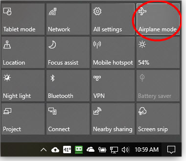 Notification area's Airplane Mode