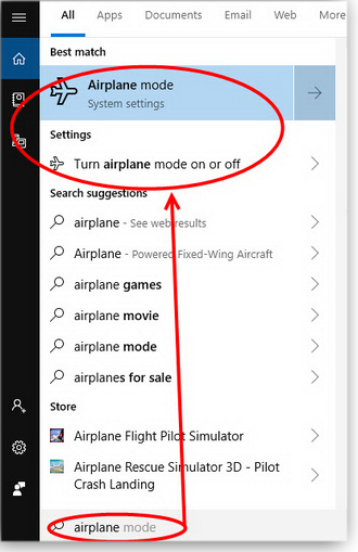 Search for airplane mode