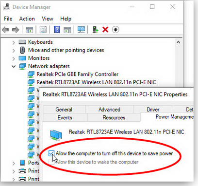 Disable Wi-Fi adapter power management