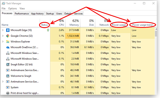 Task Manager power-management columns