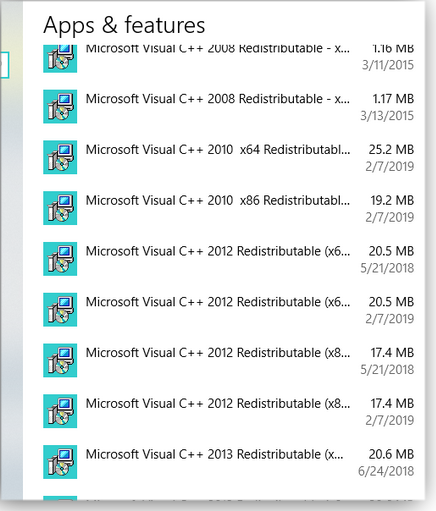 List of installed Visual C++ runtimes