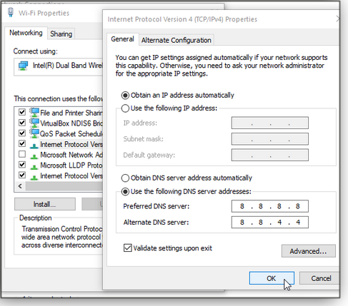 Enter DNS server addresses