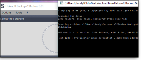 Hekasoft creating backup
