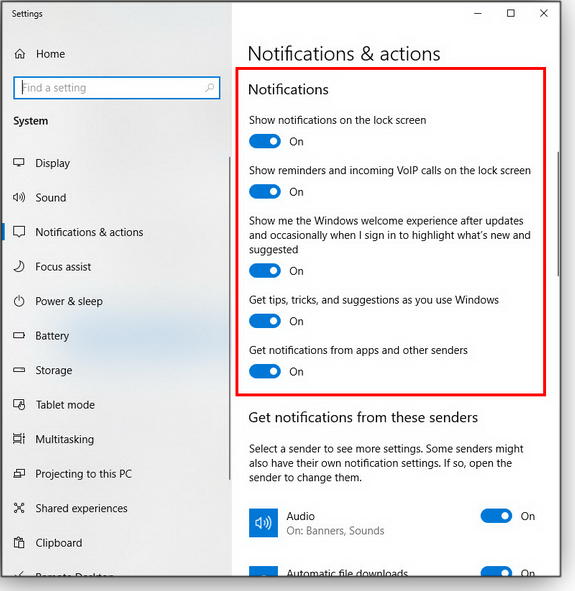 General notification settings
