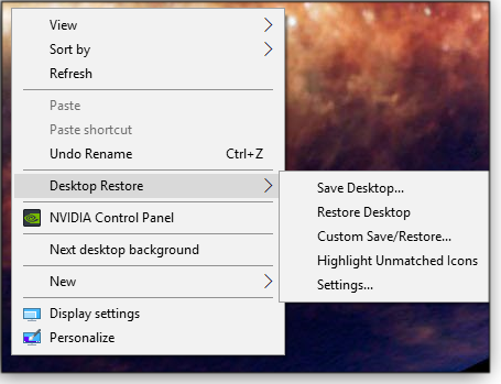 Desktop Restore submenu