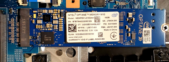 Optane's PCIe board, in situ