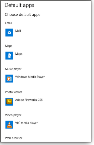 Default apps window