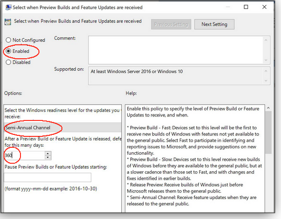 Feature-update deferral settings