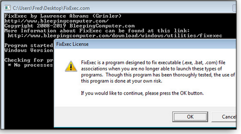 BleepingComputer's free FixExec tool