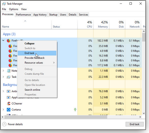 use task manager to kill leftovers