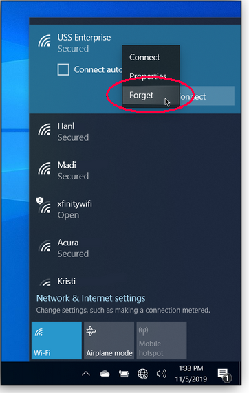 Net-connection Forget option