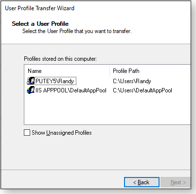 Choose user profile screen