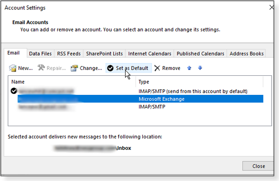 Setting default account