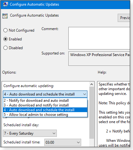Configure automatig updating
