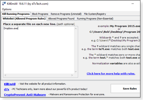 Whitelist tab
