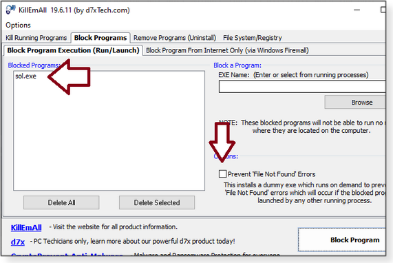 Block Program Execution tab