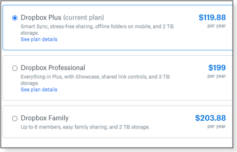 dropbox family plan pricing