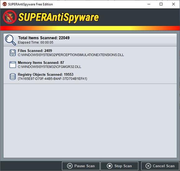 SuperAntiSpyware running a scan