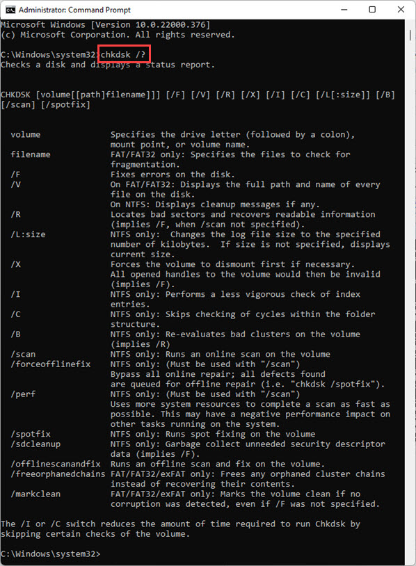 Command-line Chkdsk offers more