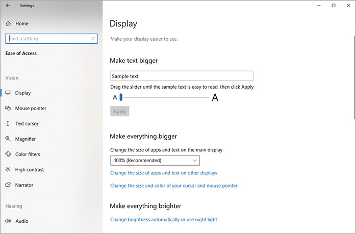 Ease of Access in Windows 10 Settings