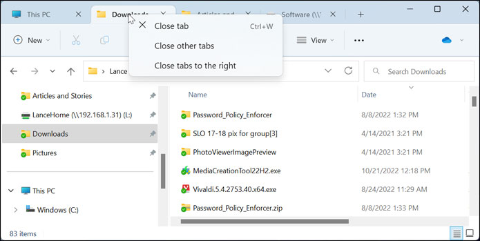 Tabs in File Explorer