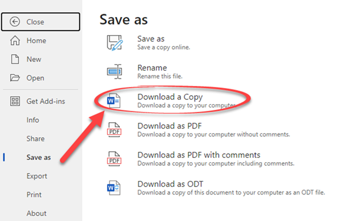 Download a document to local computer.