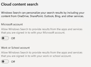 Turning off Windows 11 search of external sources