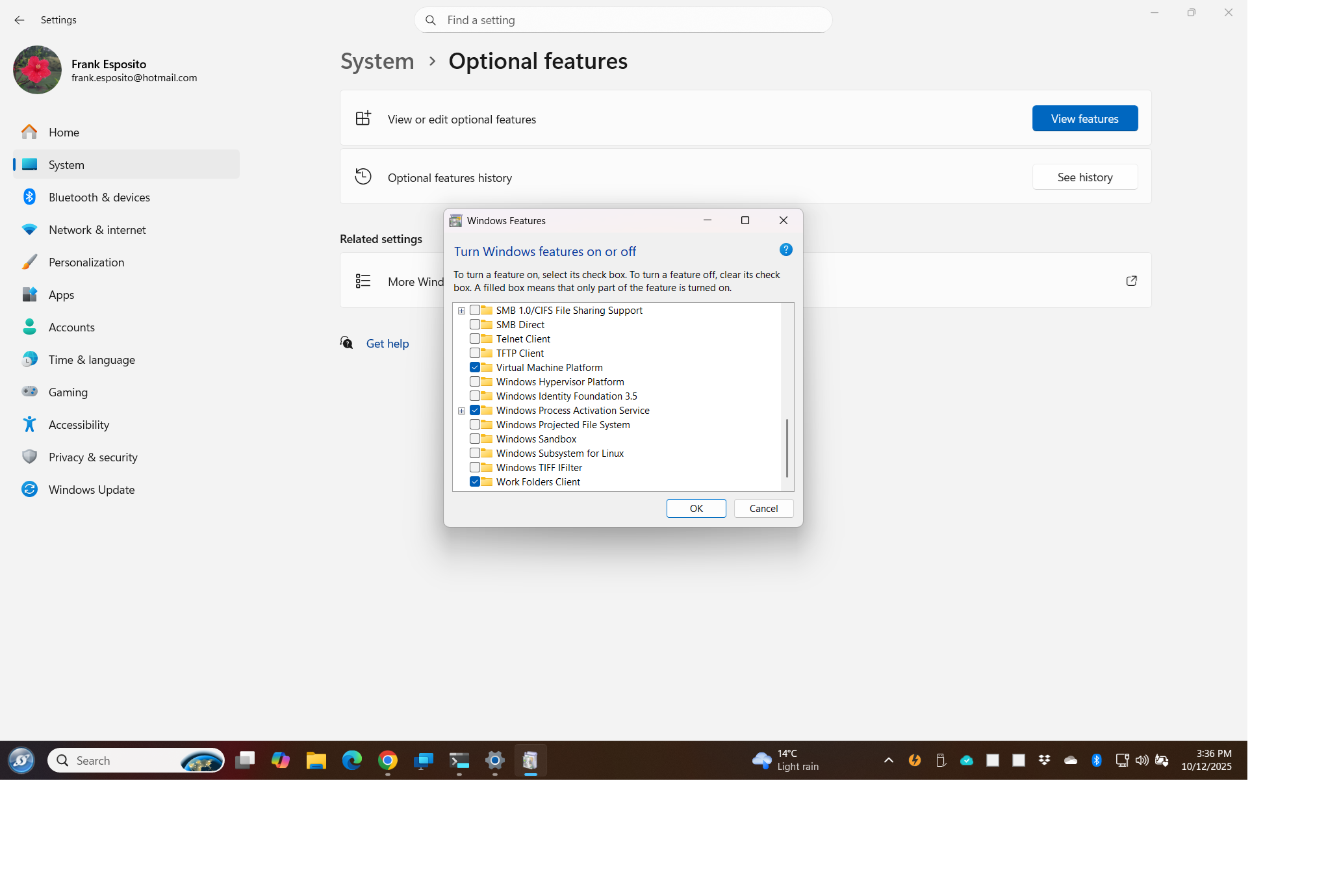 Topic: setting->system->optional features @ AskWoody