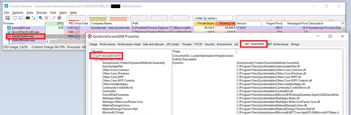 Process Explorer Assembly Tab Topic: Process Explorer v17.09 and .NET (Core) Processes @ AskWoody