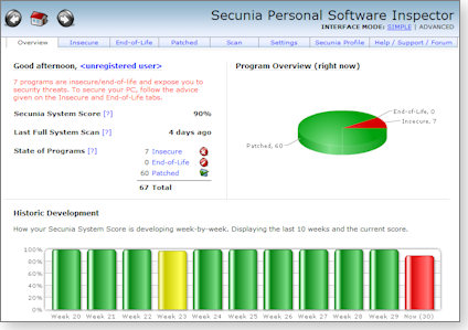 Secunia personal software inspector advanced interface