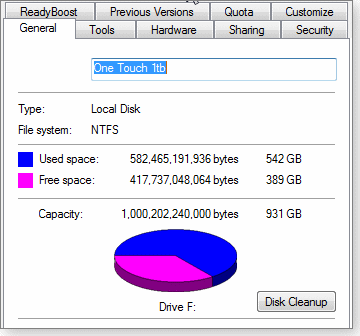 External-drive properties dialog