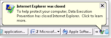 DEP alert in notification area