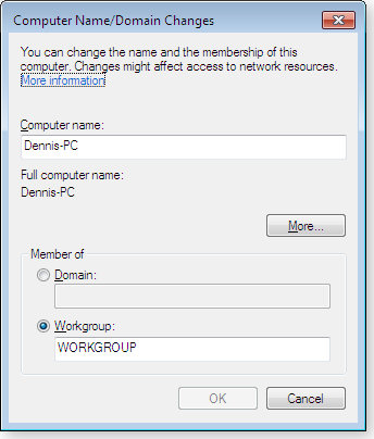 Windows 7 computer name/domain changes