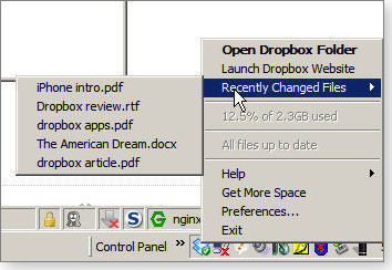 Dropbox system tray tools