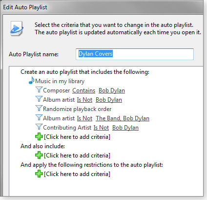 Creating auto playlists
