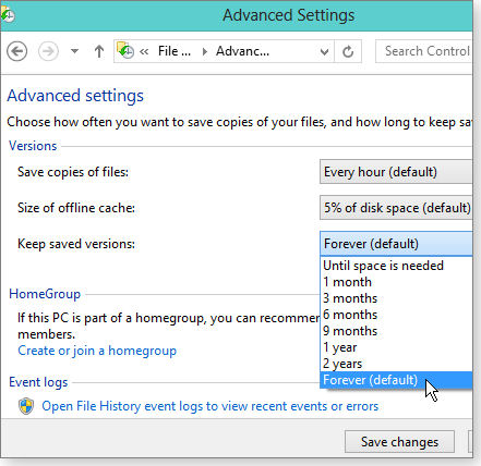 Keep saved versions Keep saved versions
