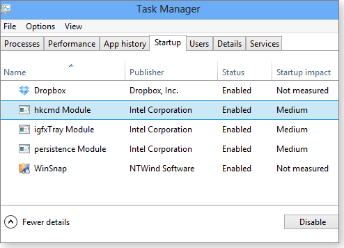 Win8 startup tab