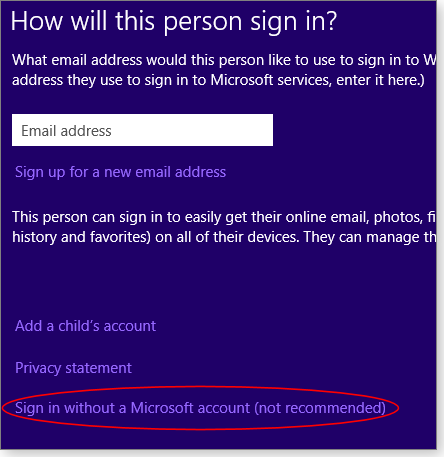Setting up a local account
