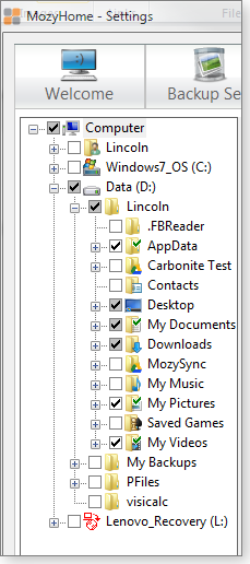 Mozy file selection Mozy file selection