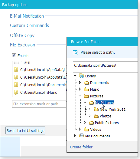 Todo Backup exclude options