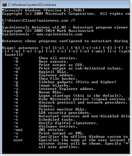 Autoruns command-line switches Autoruns command-line switches