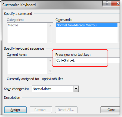 Create keyboard shortcut