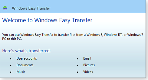 Windows Easy Transfer Windows Easy Transfer
