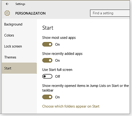 Start settings