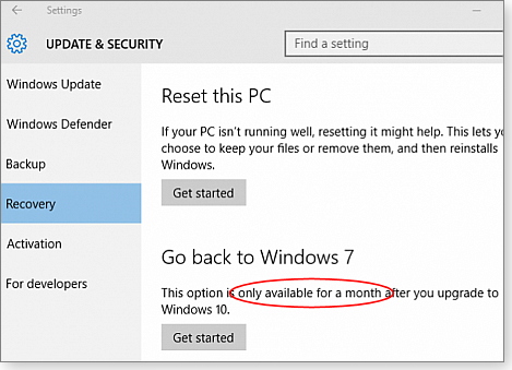 Win10-rollback message