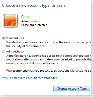Changing the account type